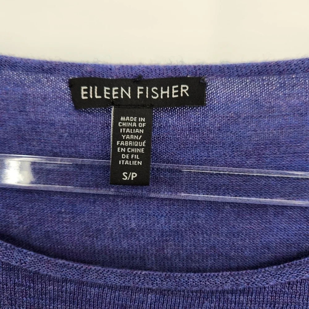 Eileen Fisher Long Sleeve Hi Lo Sweater Womens Size Small Violet Thin Knit Wool